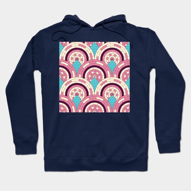 Pink Peacock Tiles Hoodie by Carolina Díaz